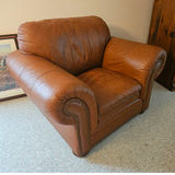 Brown leather sofa and 2 chairs with nailhead trim - thumbnail 7 of 12