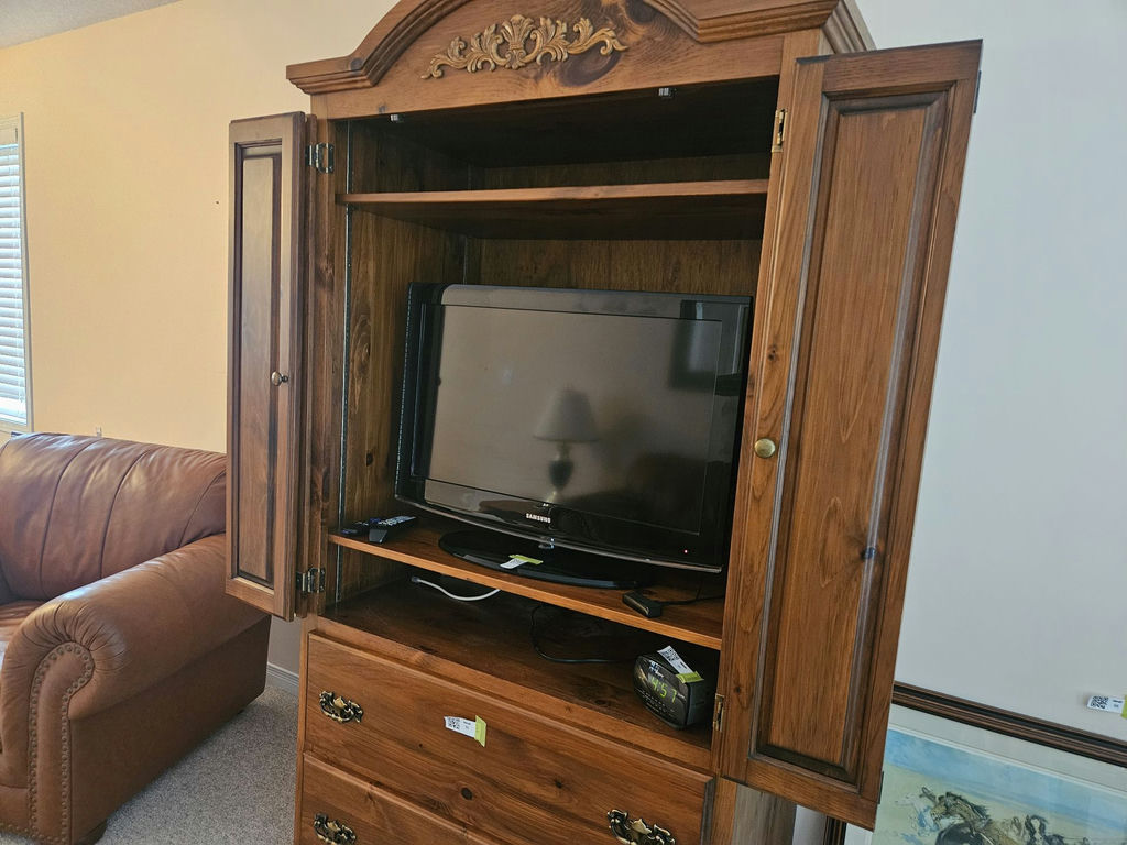 Large wooden armoire with carved crest and drawers - image 13 of 16