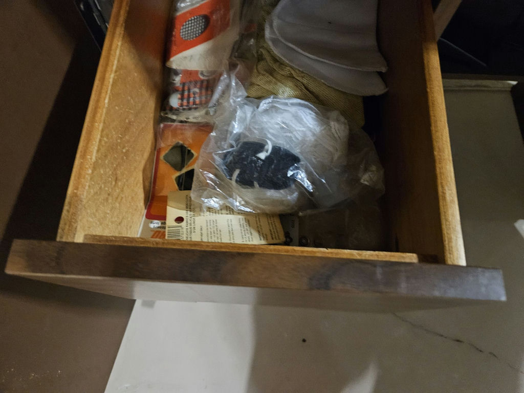 Sewing machine in Mid Century Modernwooden cabinet with sewing supplies - image 8 of 11