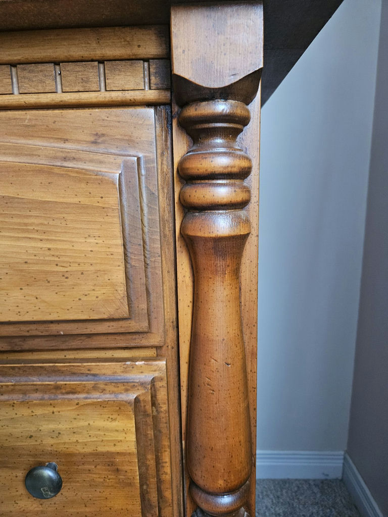 Oak wooden dining room buffet and hutch with hand crafted stainedglass-front cabinet - image 14 of 21
