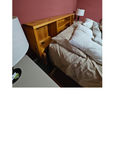 Wooden platform bed with built-in storage and headboard shelves - thumbnail 9 of 11