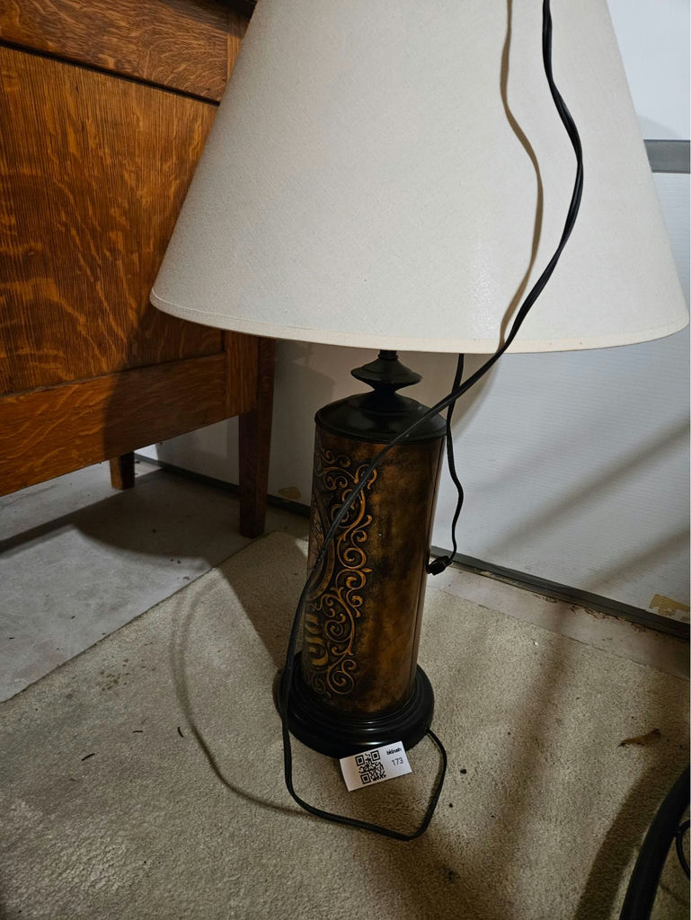 Decorative table lamp with world map motif and fabric shade - image 1 of 4