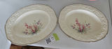 Pair of oval floral ceramic plates/platters with embossed border - thumbnail 1 of 9
