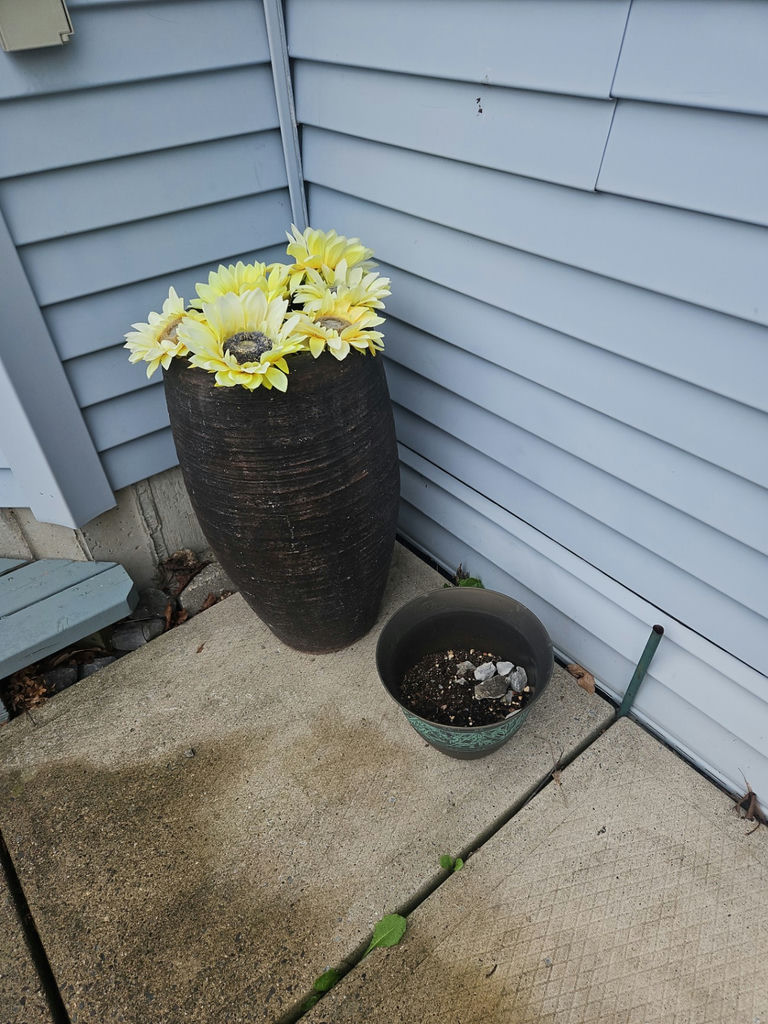 Yellow Sunflowers in Tall Planter with Assorted Garden Pots - image 1 of 8