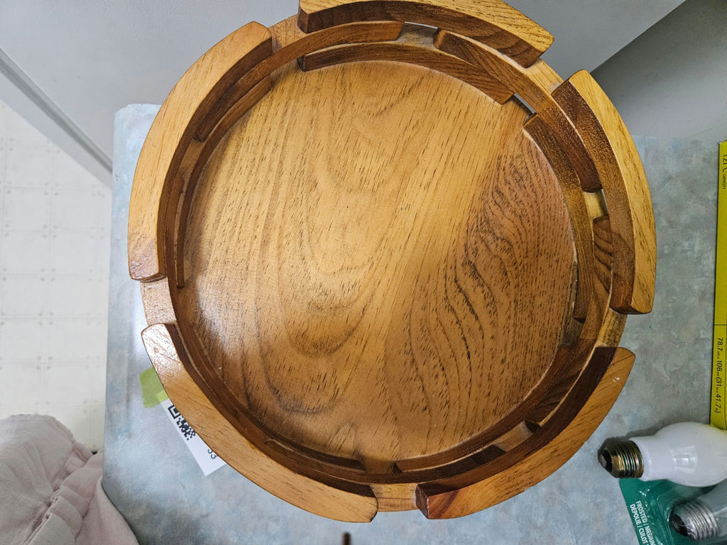 Round wooden lazy susan tray with slatted rim - image 2 of 4