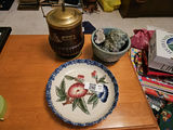 Decorative ceramic floral bowl, brass-lidded container, and rock-filled ceramic planter - thumbnail 1 of 4