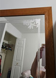 Wood-framed full-length mirror with frosted floral corners - thumbnail 2 of 3