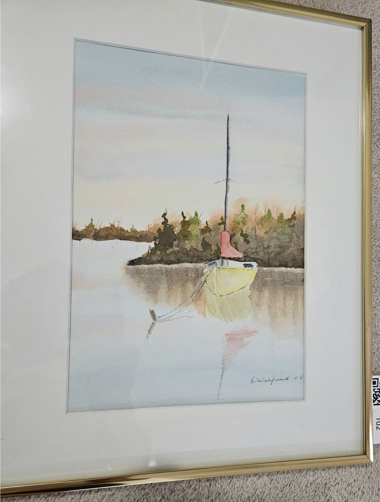 Watercolor sailboat scene in gold frame - image 1 of 6