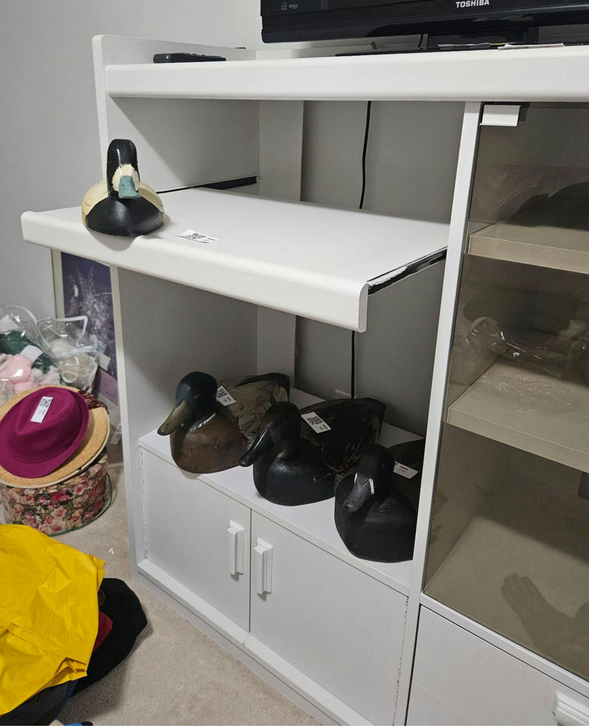 White storage cabinet with glass display - image 3 of 7