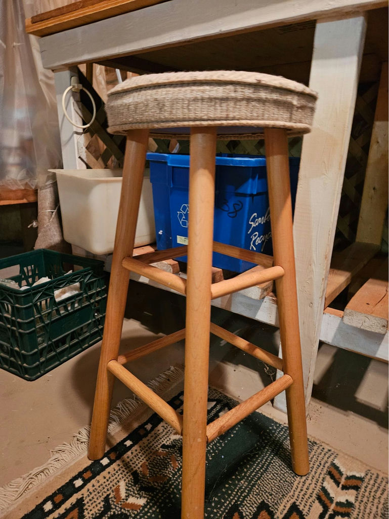 Wooden stool with round woven seat - image 4 of 4
