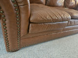 Brown leather sofa and 2 chairs with nailhead trim - thumbnail 3 of 12
