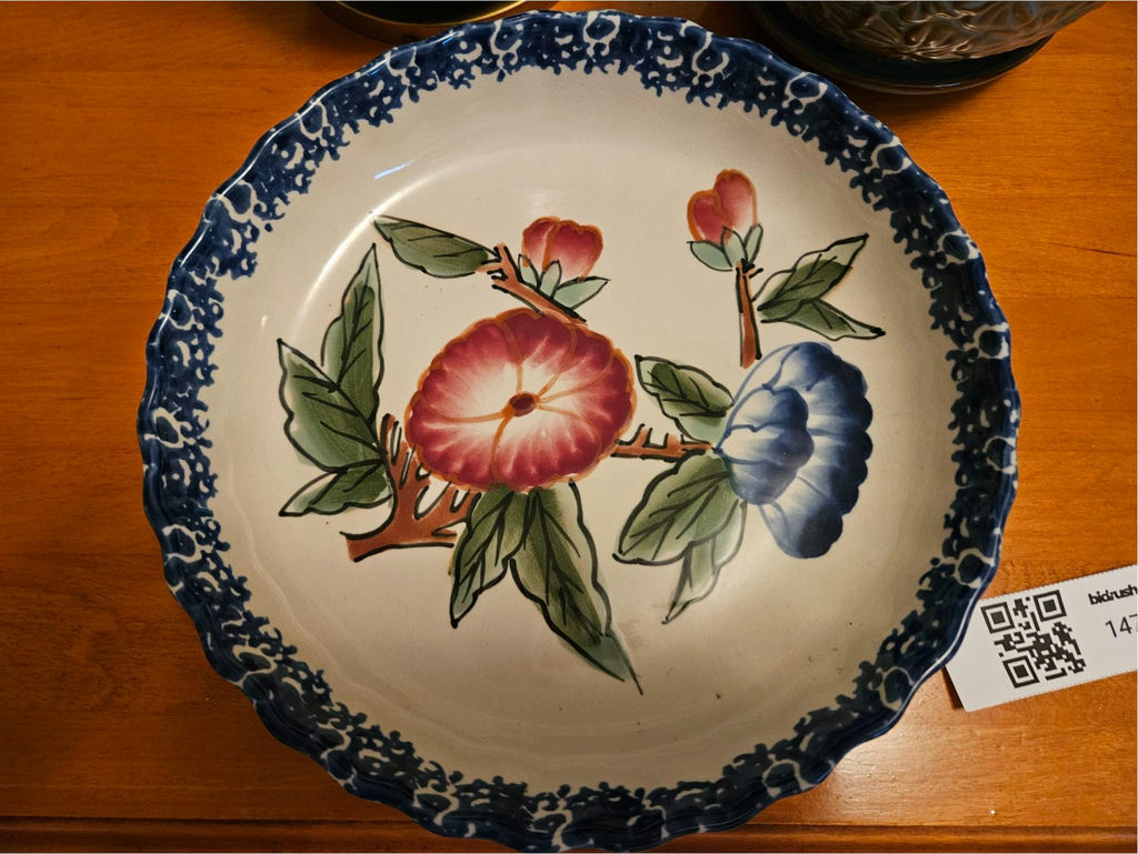 Decorative ceramic floral bowl, brass-lidded container, and rock-filled ceramic planter - image 2 of 4