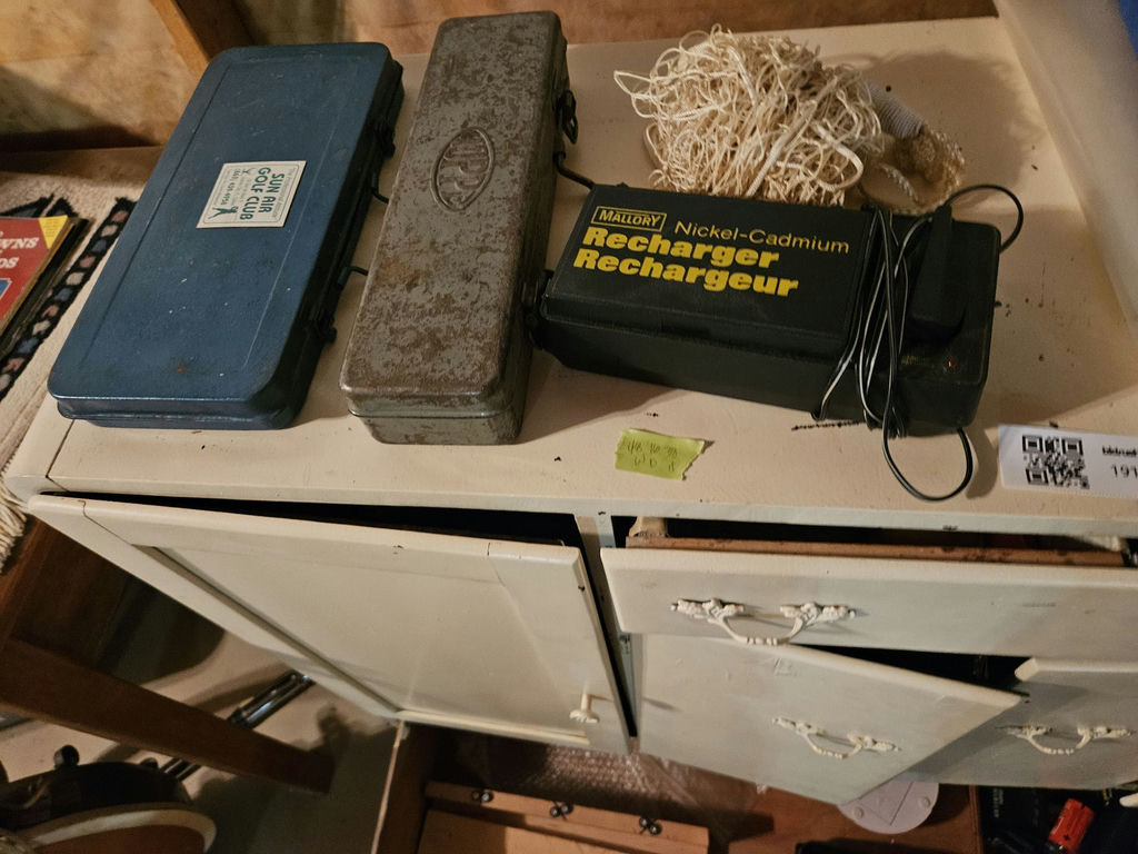 White storage cabinets with drawers and assorted tools - image 5 of 13