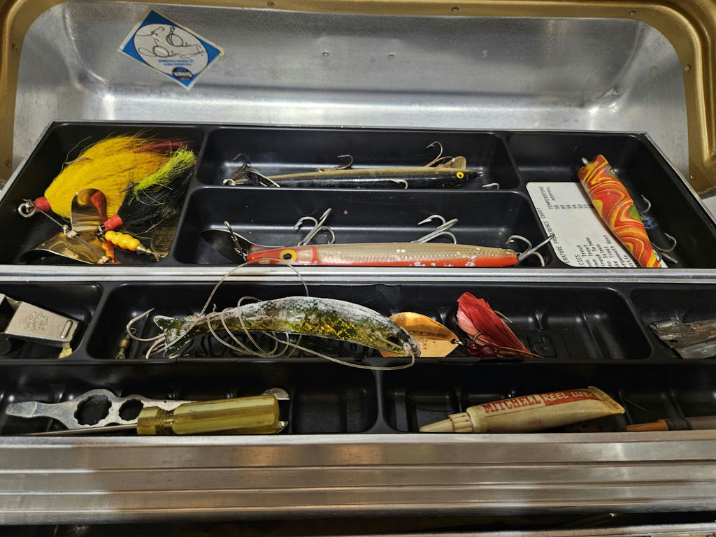 Aluminum fishing tackle box with assorted lures and gear - image 3 of 5