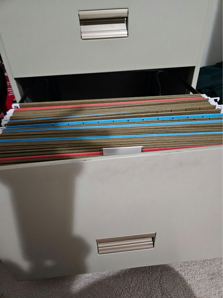 Two-drawer metal filing cabinet with hanging folders - image 4 of 8