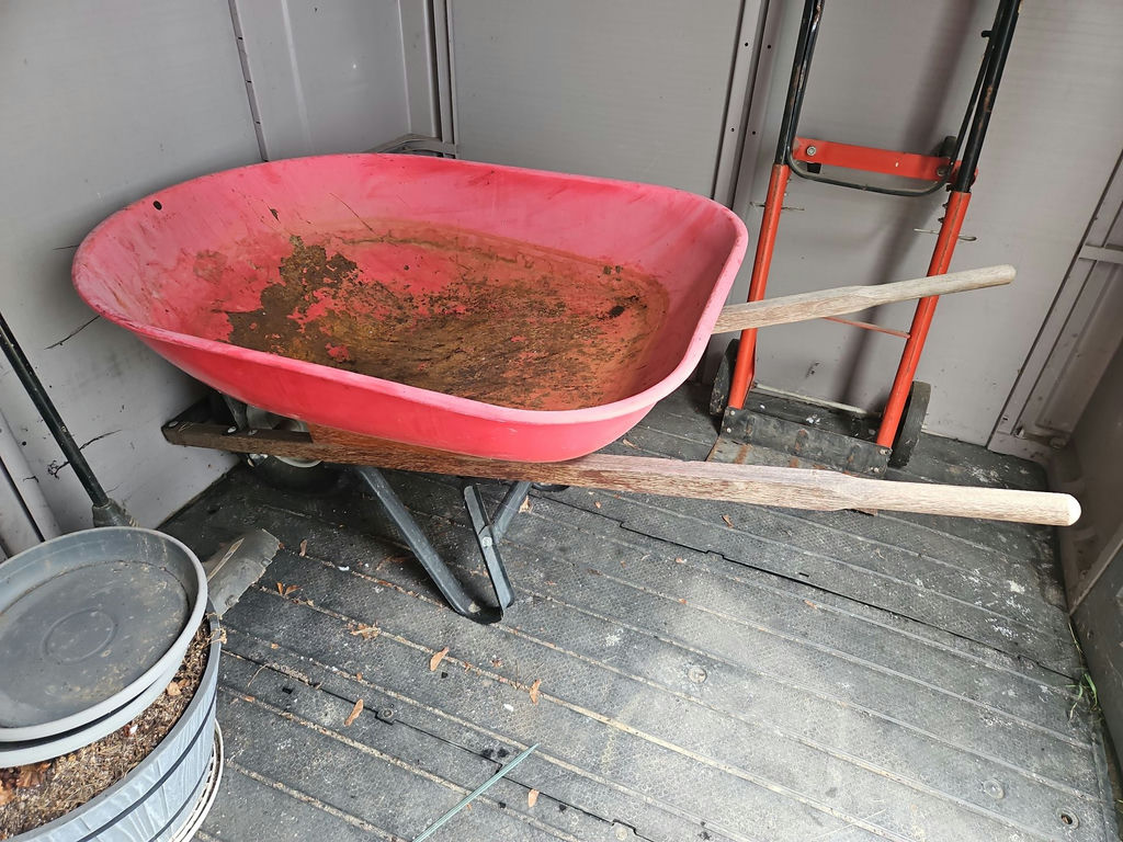 Red wheelbarrow with wooden handles - image 4 of 4