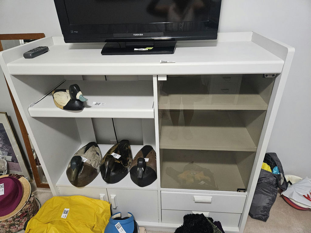 White storage cabinet with glass display - image 1 of 7