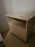 Beige freestanding cabinet with open shelf and double doors - thumbnail 3 of 6
