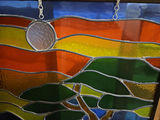 Stained glass panel with tree and abstract landscape - thumbnail 2 of 4