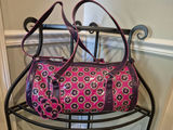 Vera Bradley pink patterned handbag with purple trim and flower charm - thumbnail 1 of 5