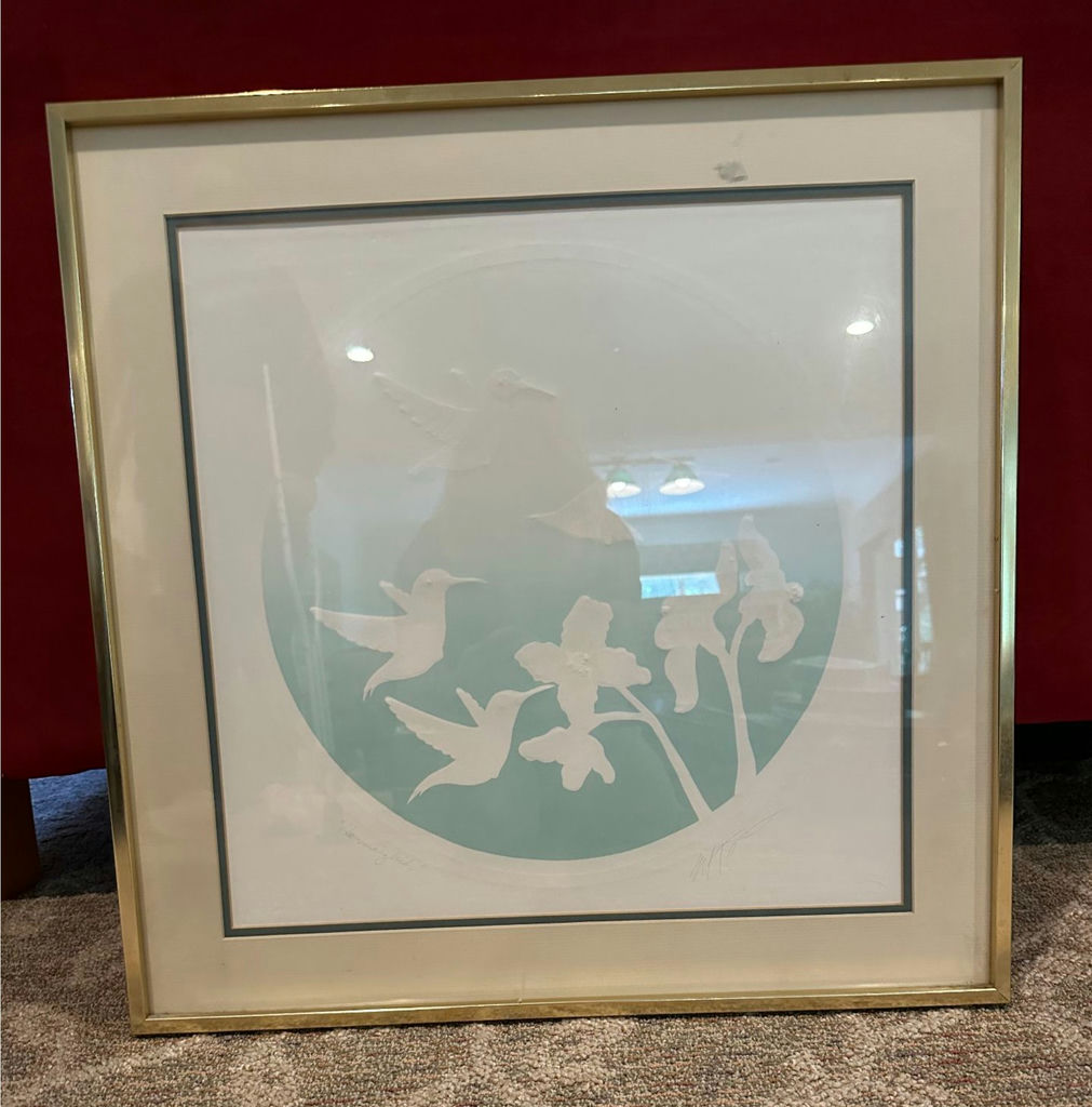 Framed hummingbird and flower silhouette art print - image 1 of 4