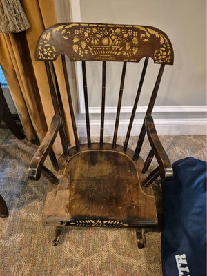 Antique wooden rocking chair with carved backrest - Image 1 of 3