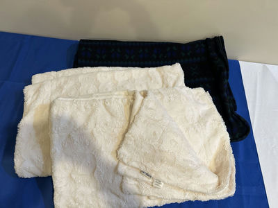 Two Pier 1 Imports Plush Blankets and Patterned Fleece Blanket - Image 1 of 4