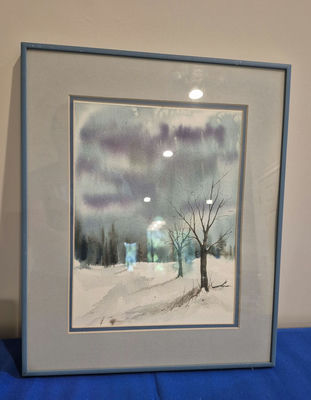 Framed Winter Landscape Watercolor Painting - Image 1 of 4