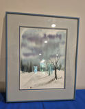Framed Winter Landscape Watercolor Painting - thumbnail 1 of 4