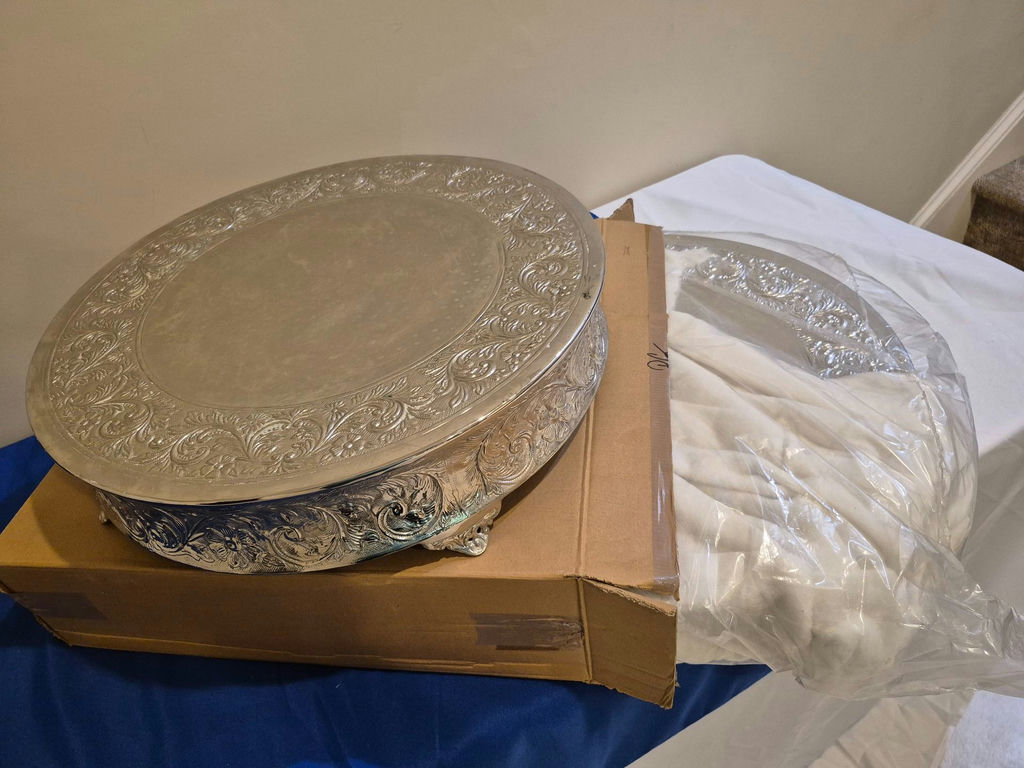 One Ornate Silver 22" Round Cake Stand - image 1 of 3