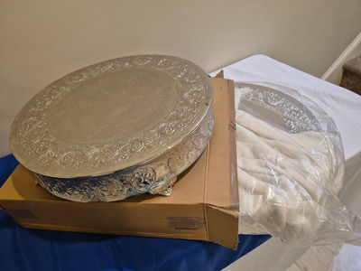 One Ornate Silver 22" Round Cake Stand - Image 1 of 3