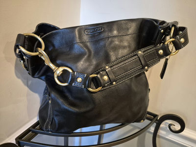 Coach black leather handbag with brass hardware - Image 1 of 3