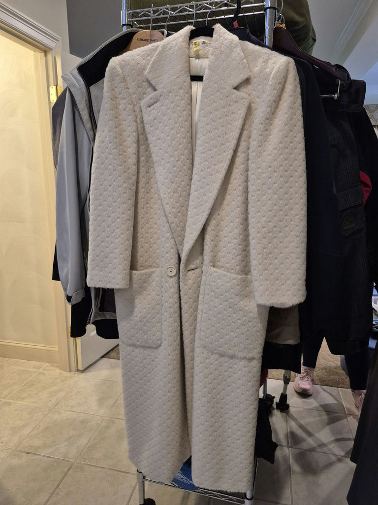 Perry Ellis White Textured Long Coat Size 10 - image 1 of 4