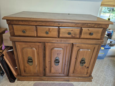 Wood Sewing Storage Cabinet with Drawers and Fold-Out Work Surface - Image 1 of 9