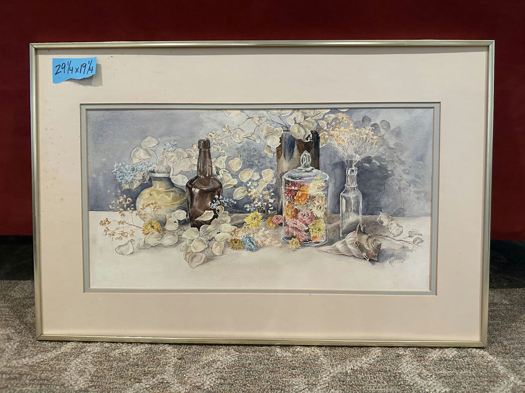 Framed Still Life with Bottles and Flowers sign by Ruth Kulberg - image 3 of 3