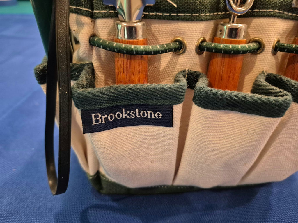 Brookstone white gardening tool bag with wooden-handled tools - image 3 of 3