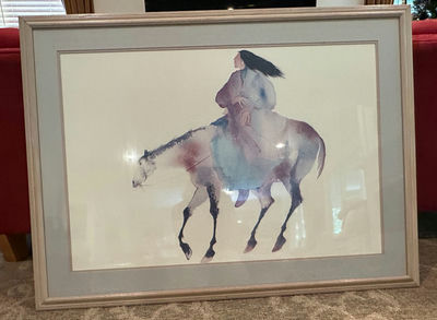 Watercolor painting of a rider on a horse - Image 1 of 3