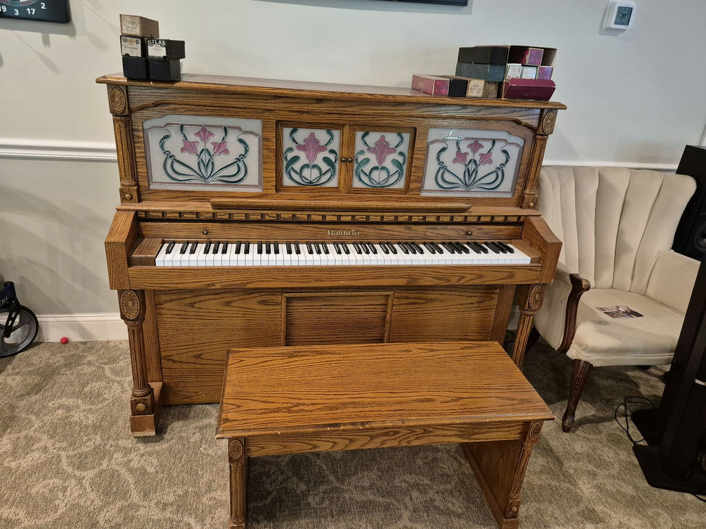 Baldwin Player Piano with Bench and Vintage Piano Rolls - image 2 of 11