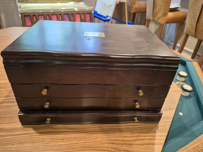 Dark wood multi-drawer jewelry box with velvet interior - Image 1 of 4