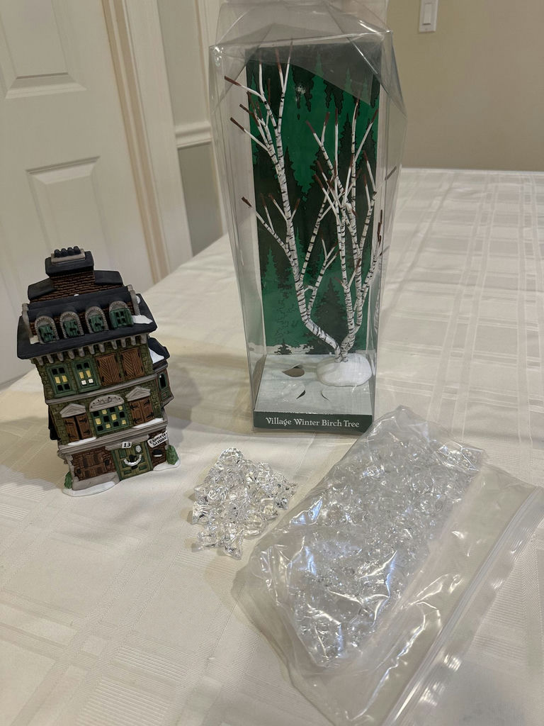 Dickens Village Scrooge house with Winter Birch Tree and Snow Accessories - image 1 of 9