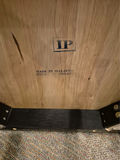Set of three black slat-back wooden dining chairs with brown seats and a wooden table - thumbnail 5 of 5