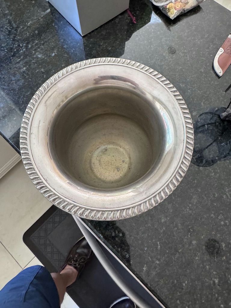 Silver pedestal urn with rope-edge rim and side handles - image 2 of 2