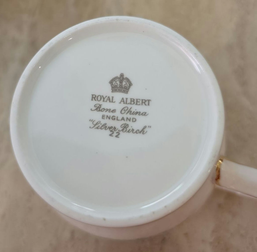 Royal Albert Silver Birch Bone China 4 Mugs, 4 Dishes; Plus 4 Old-Fashioned, 4 Highball Drinks Glasses - image 3 of 6