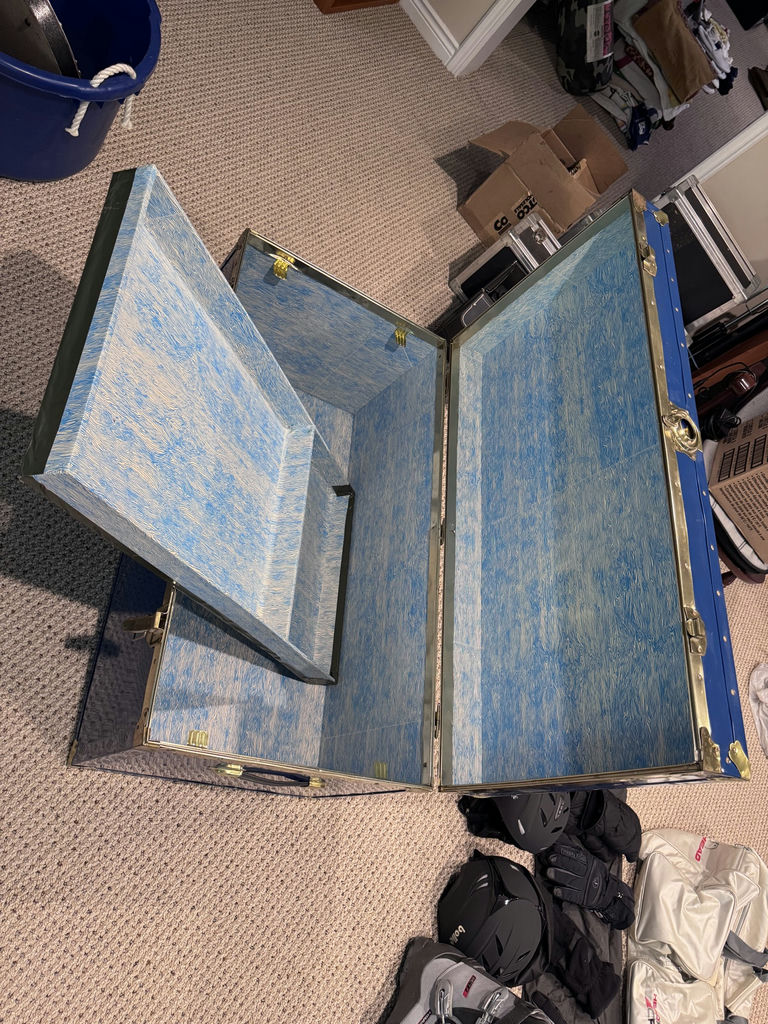 Blue metal trunks with brass hardware - image 2 of 4