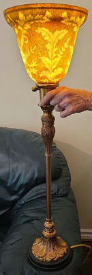 Decorative Bronze Floor Lamp with Amber Glass Shade - Image 1 of 5