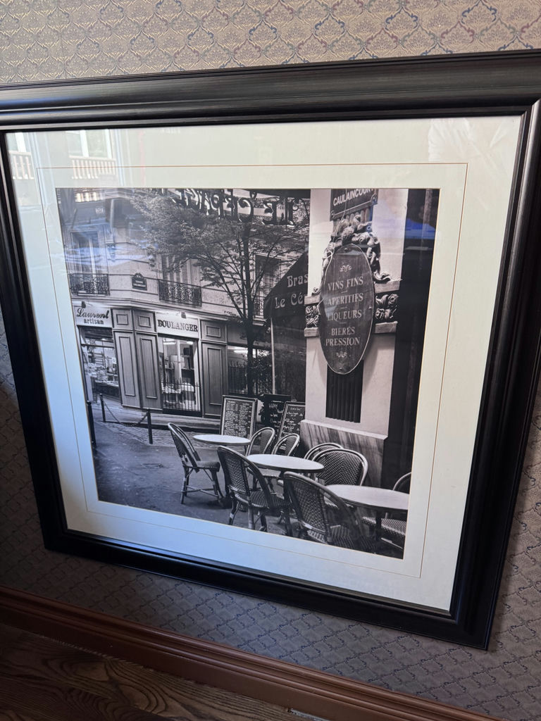 Framed black-and-white Paris street cafe photograph - image 2 of 2