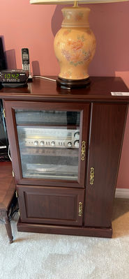 Wood Media Cabinet with Stereo Components and Side Table - Image 1 of 7