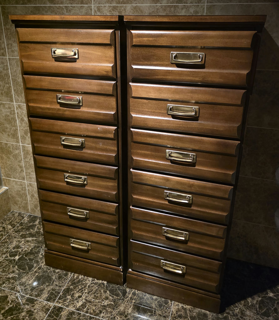 Pair of tall wooden chests of drawers - image 1 of 2