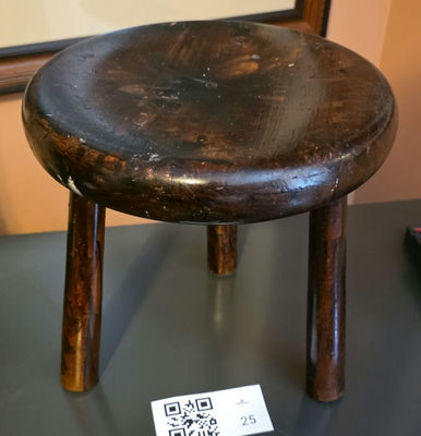 3-Legged Wooden Stool and Child-Size Wooden Chair - Image 1 of 4