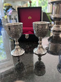 Two engraved silver pewter goblets in presentation box - thumbnail 1 of 3